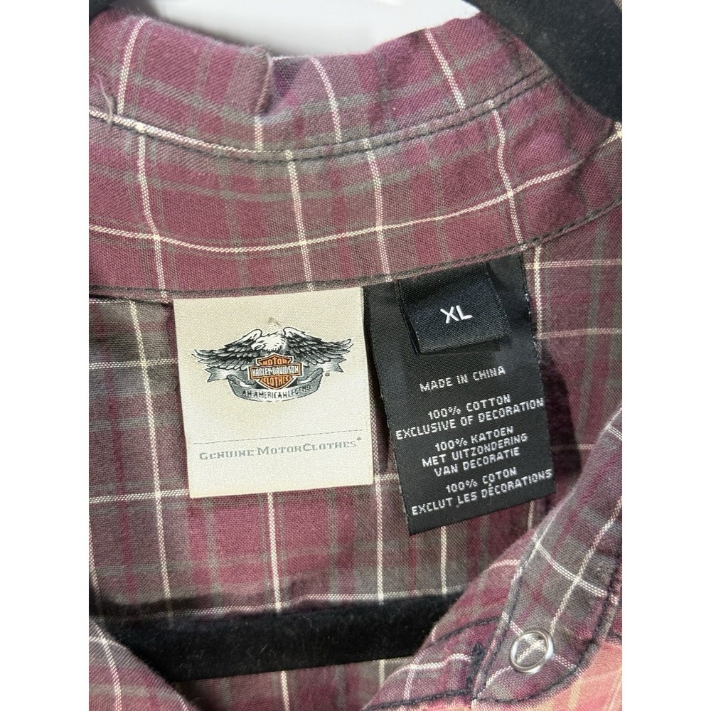 Harley-Davidson Women's Flannel Shirt Size XL Embroidered Pearl Snap Biker - Picture 3 of 8